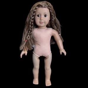 American Girl Brown Eyes Brown Hair Braids One of a Kind Foot Stamp - READ Flaws